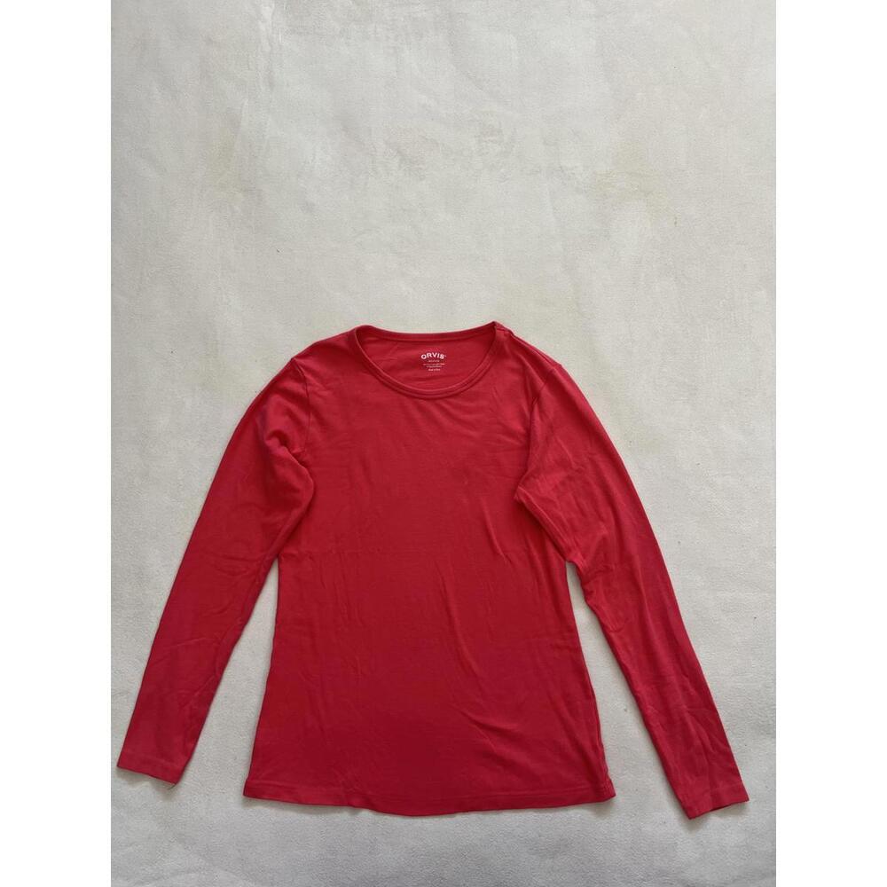 Orvis Red Women Long Sleeve Crew Neck Shirt Size Medium